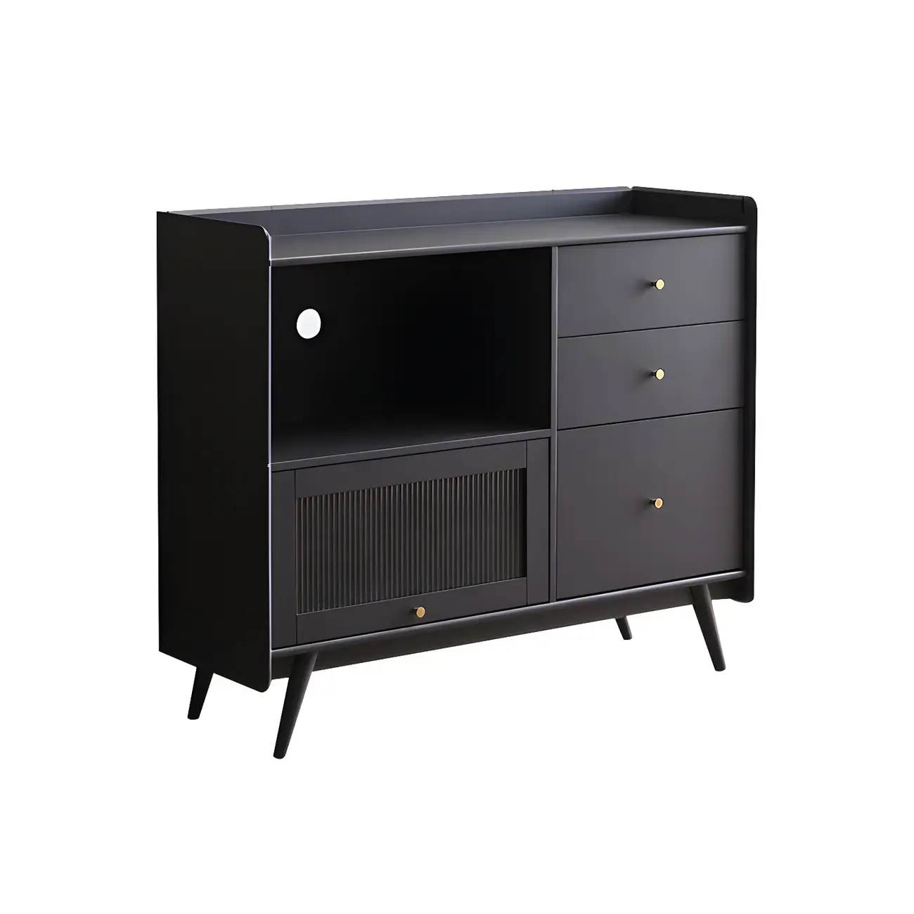 Modern 3 Drawer Buffet Table with Glass Doors in Black Image - 3