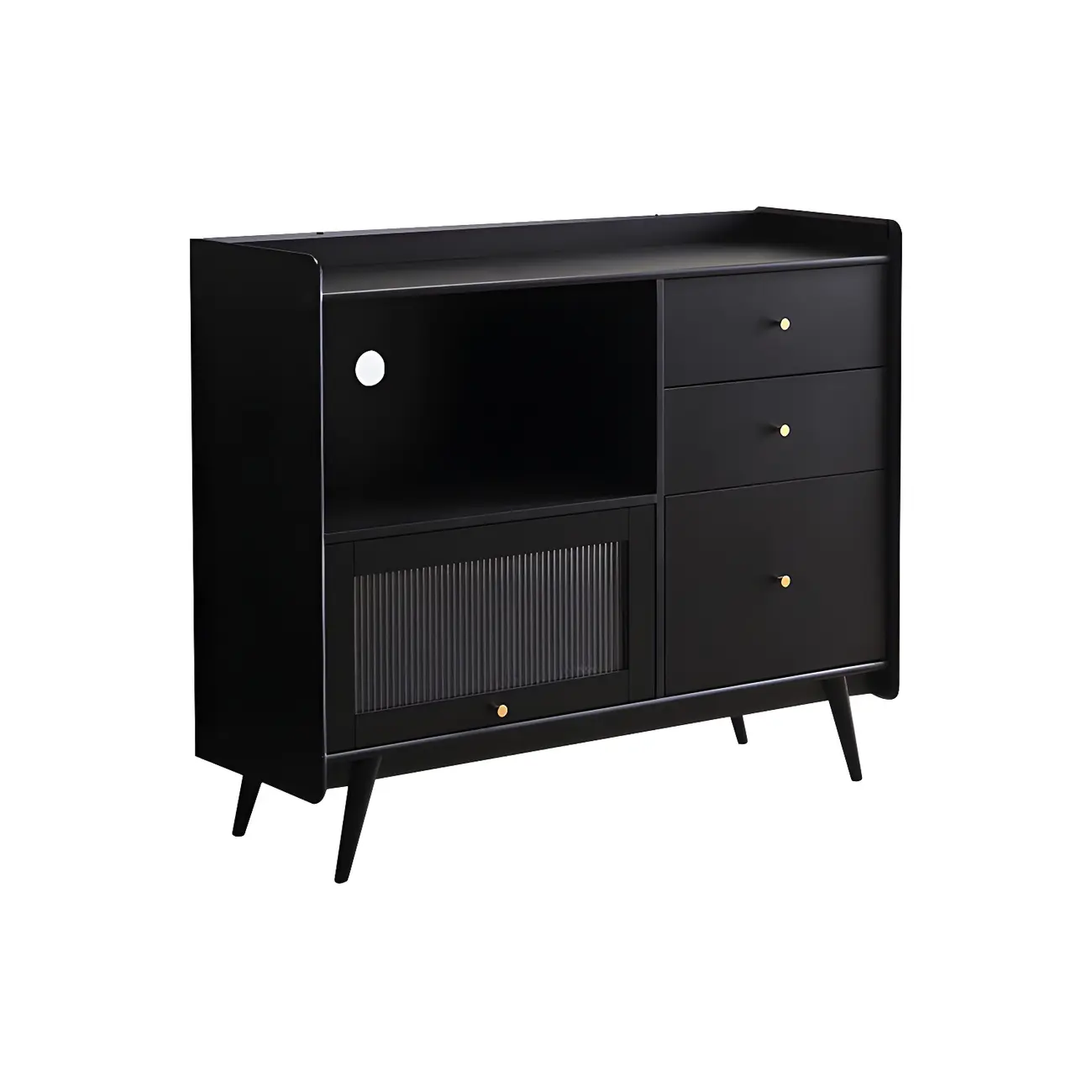 Modern 3 Drawer Buffet Table with Glass Doors in Black Image - 9 | homeyfad