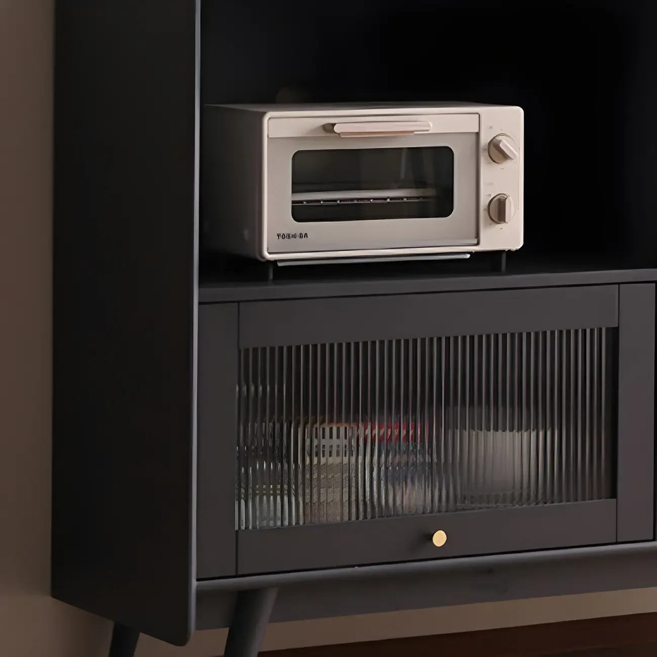 Modern 3 Drawer Buffet Table with Glass Doors in Black Image - 10