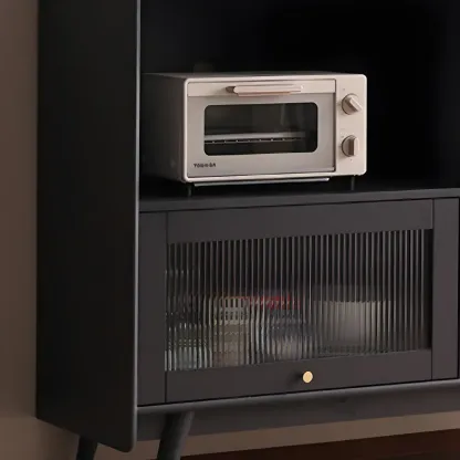 Modern 3 Drawer Buffet Table with Glass Doors in Black Image - 10