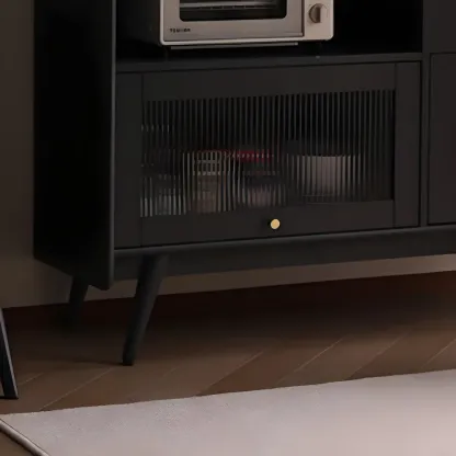 Modern 3 Drawer Buffet Table with Glass Doors in Black Image - 11