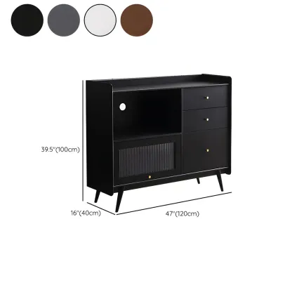 Modern 3 Drawer Buffet Table with Glass Doors in Black Image - 13
