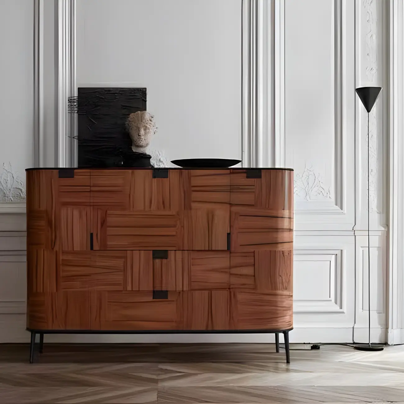 Brown Wooden Sideboard Cabinets with Stone Countertop Image - 1 | homeyfad