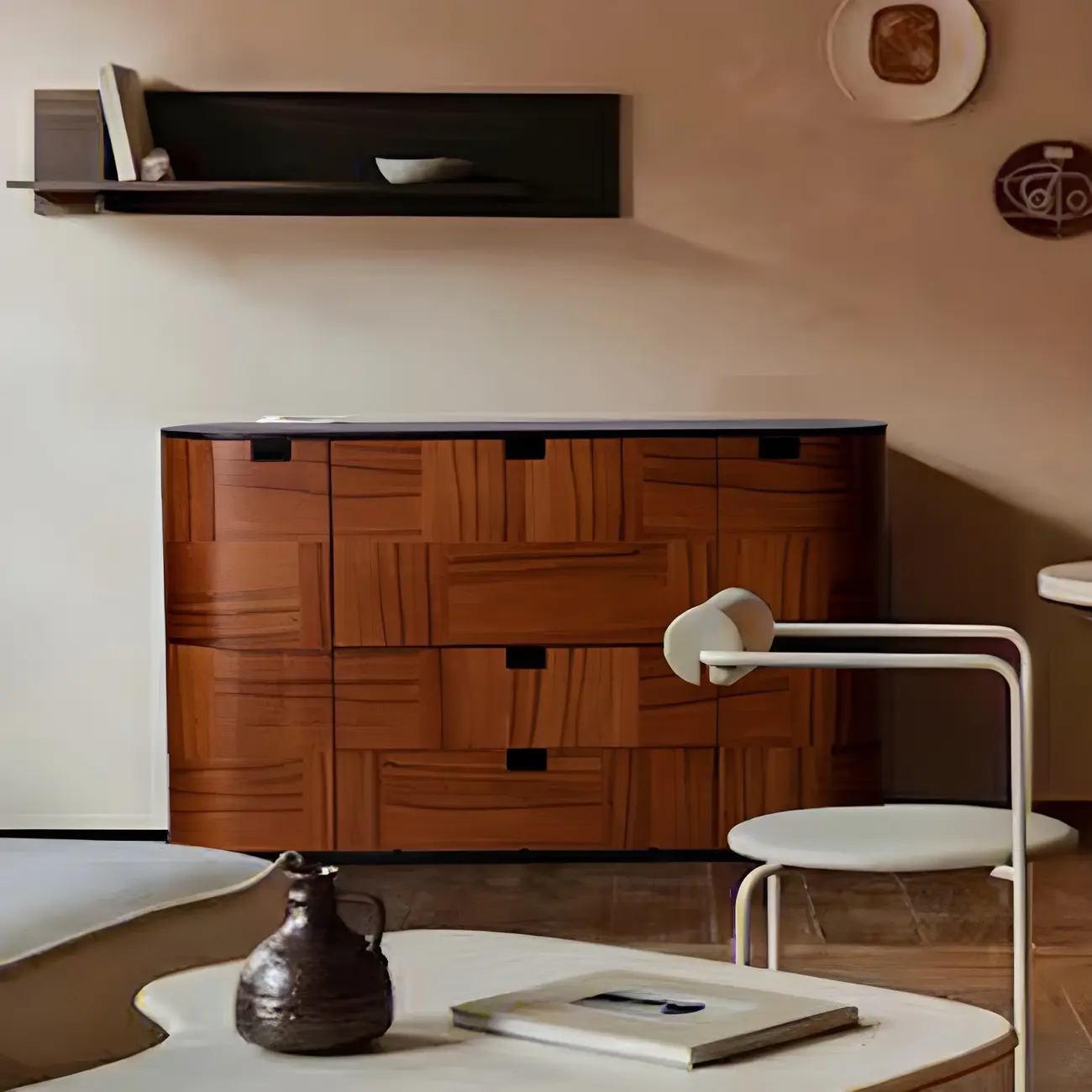 Brown Wooden Sideboard Cabinets with Stone Countertop Image - 2 | homeyfad