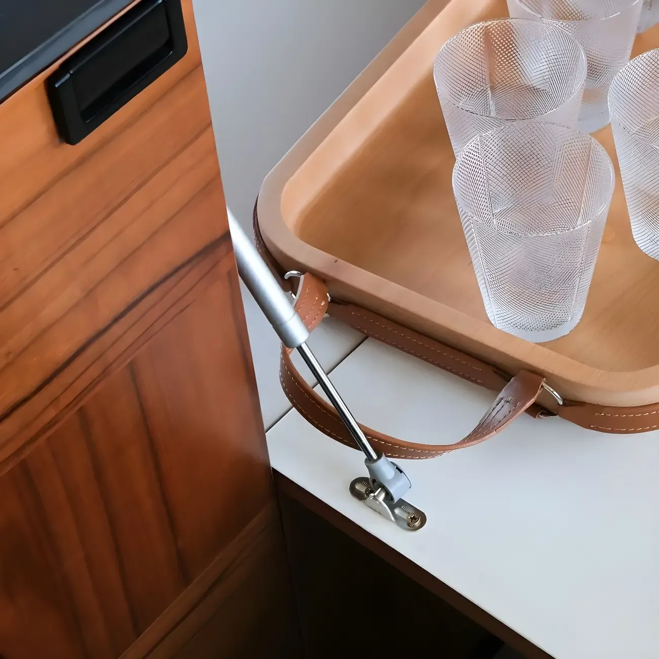 Brown Wooden Sideboard Cabinets with Stone Countertop Image - 6