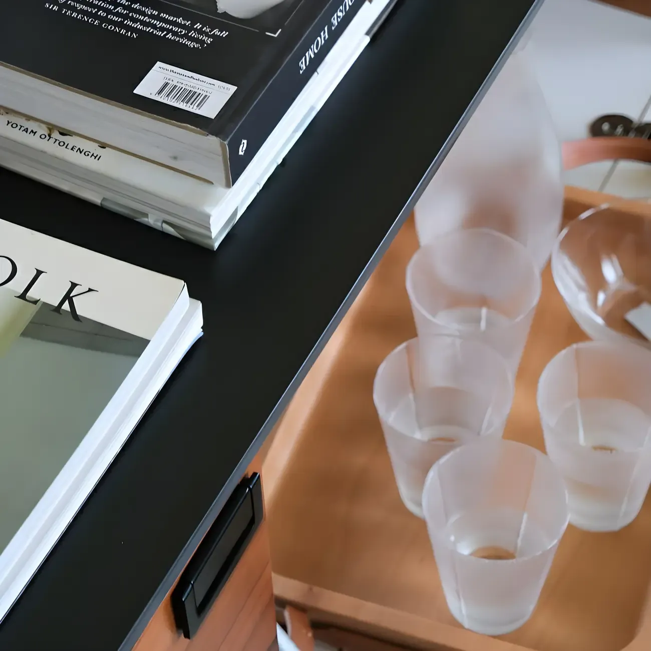 Brown Wooden Sideboard Cabinets with Stone Countertop Image - 7