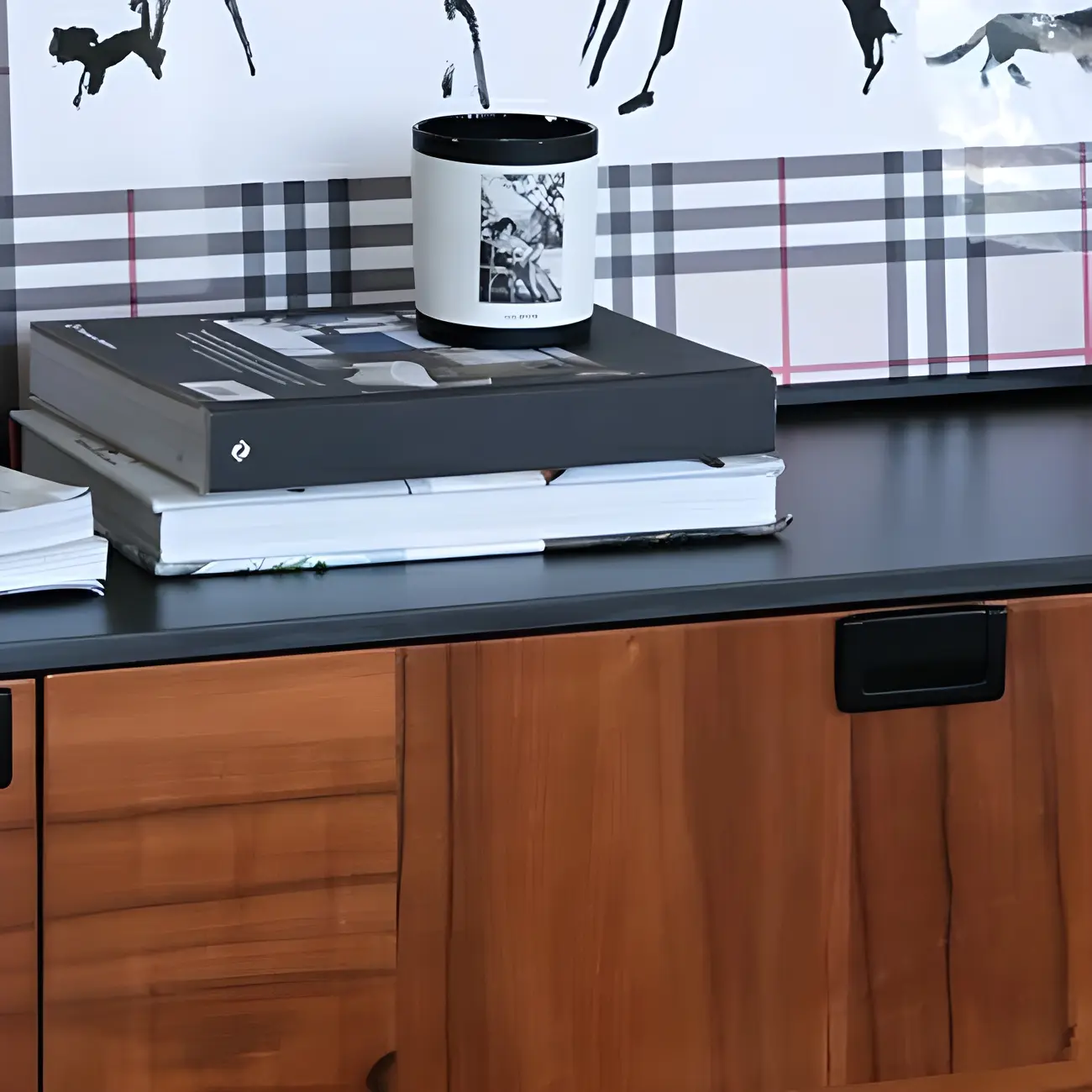 Brown Wooden Sideboard Cabinets with Stone Countertop Image - 9 | homeyfad