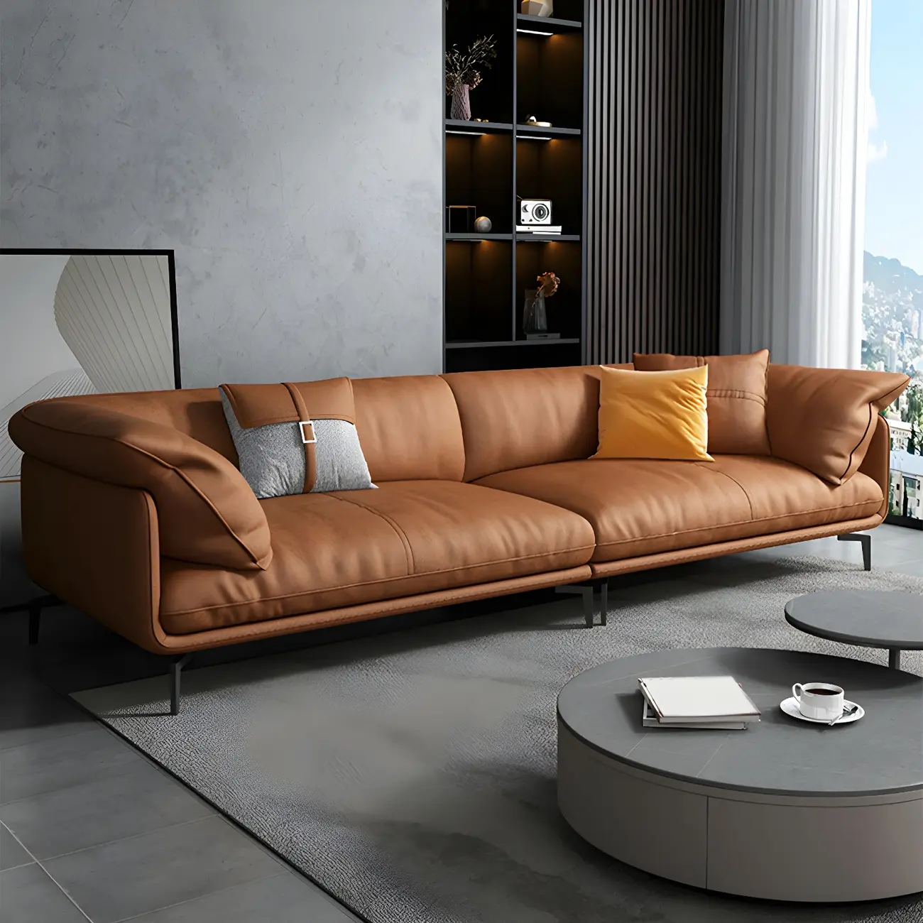 Modern Brown Tech Cloth Sectional Sofa for Living Room Image - 1 | homeyfad