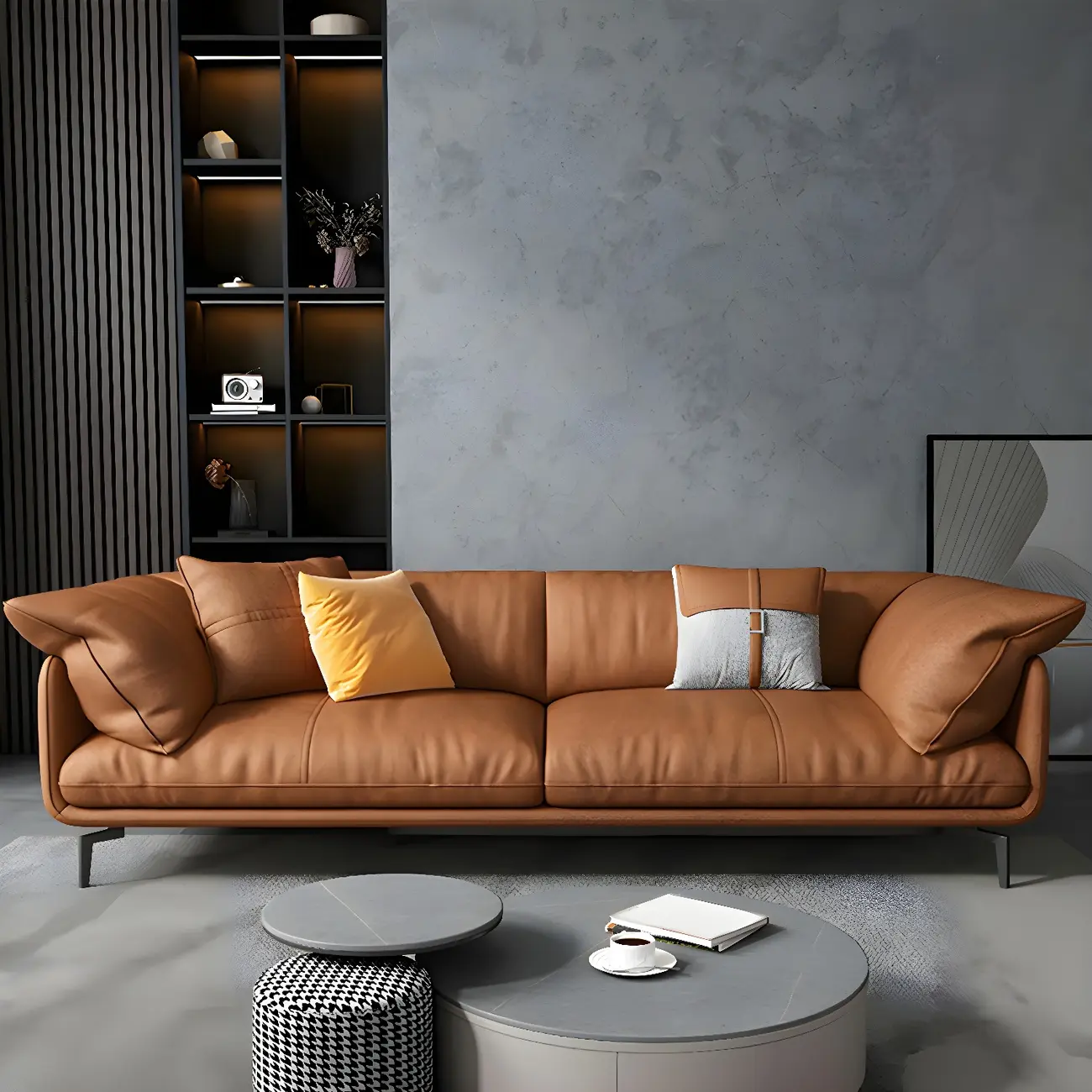 Modern Brown Tech Cloth Sectional Sofa for Living Room Image - 2 | homeyfad