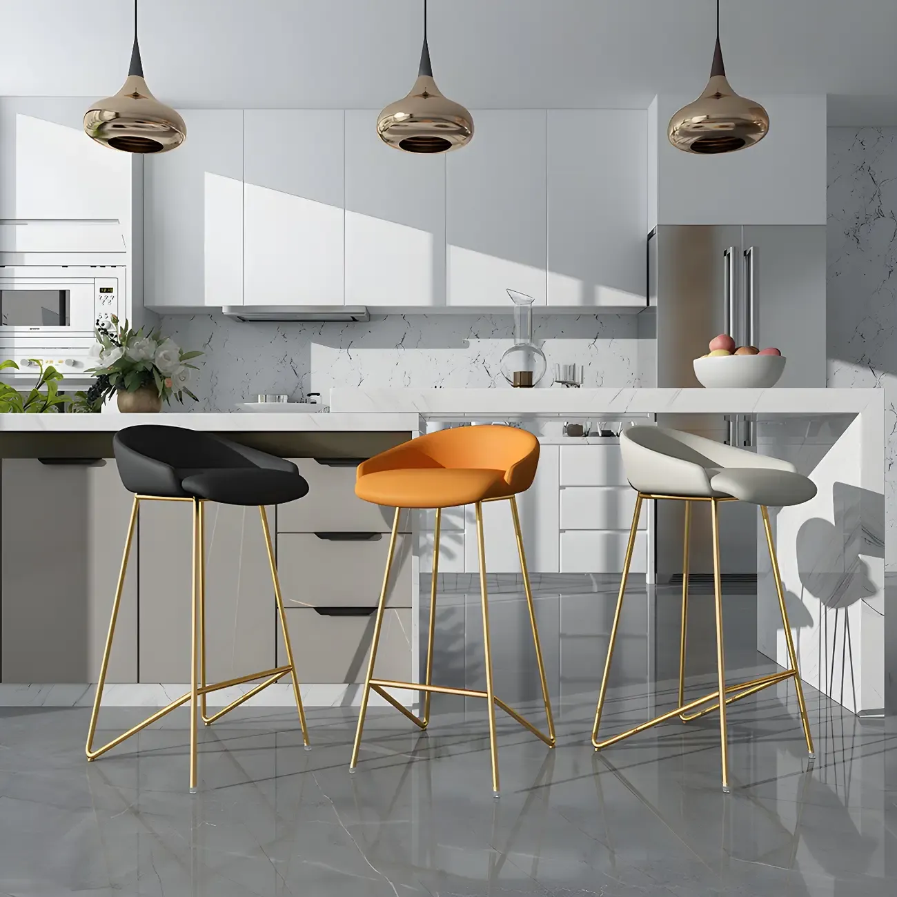 Leather Industrial Bar Stools with Low Back Image - 3