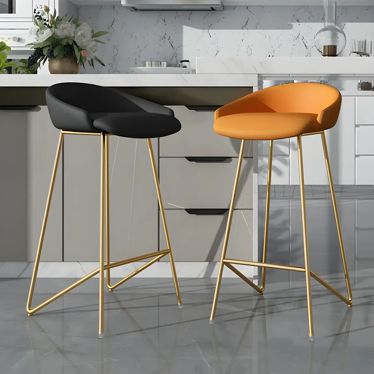 Leather Industrial Bar Stools with Low Back Image - 4