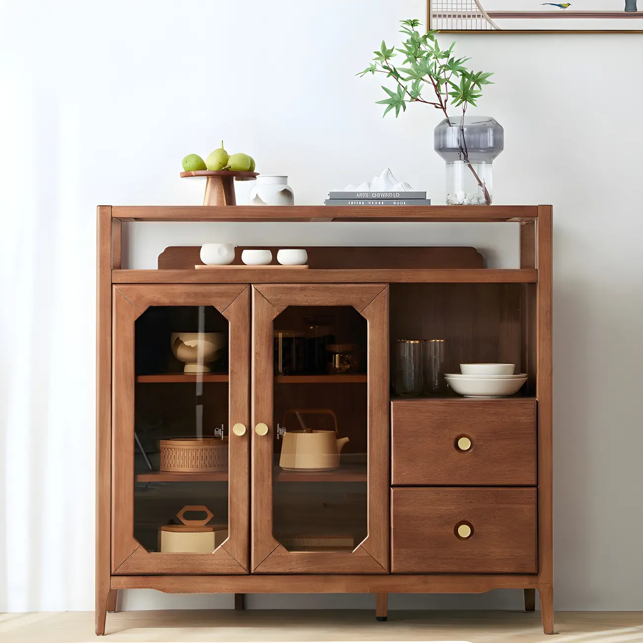 Modern Brown Glass Countertop Sideboard with Storage Image - 1 | homeyfad