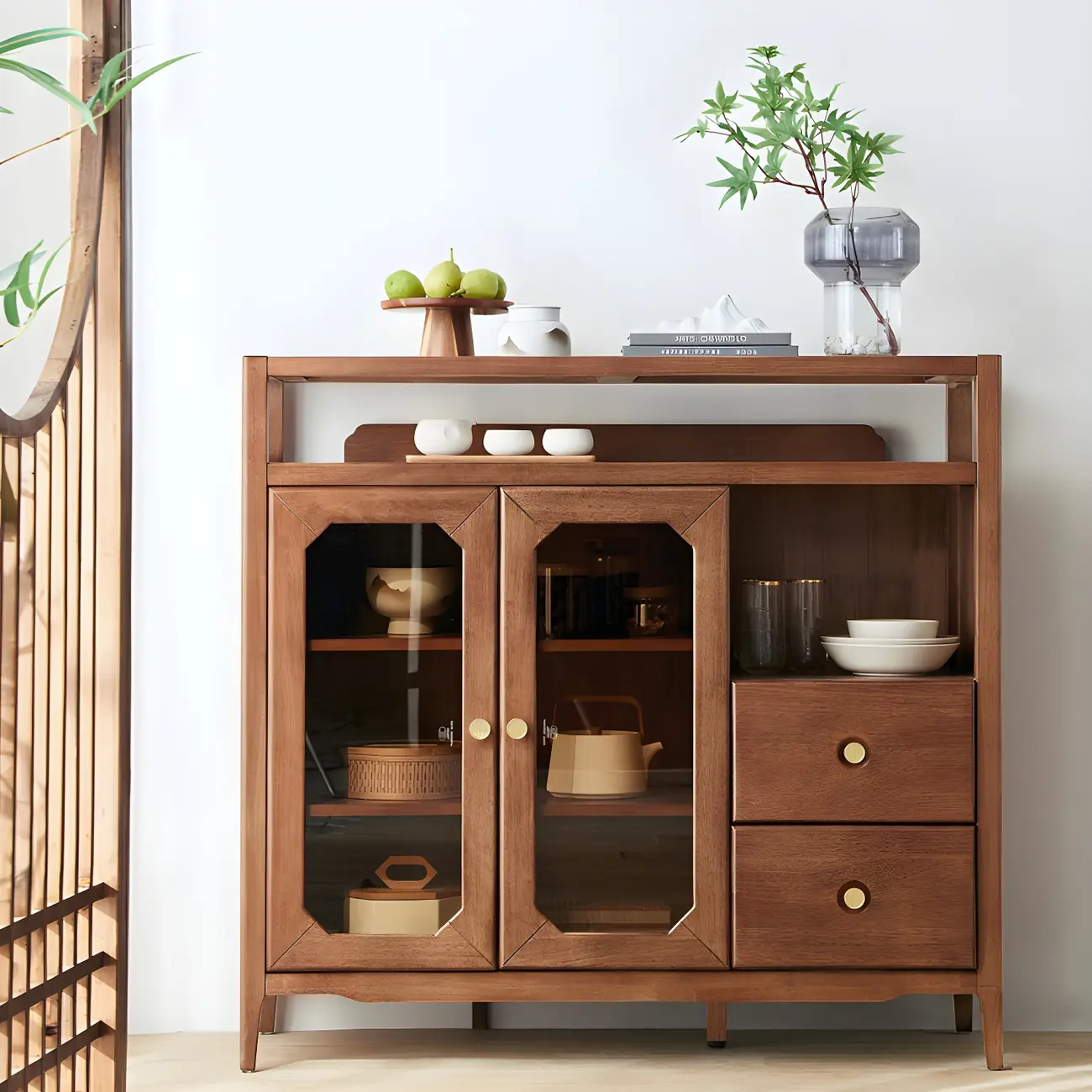 Modern Brown Glass Countertop Sideboard with Storage Image - 2 | homeyfad