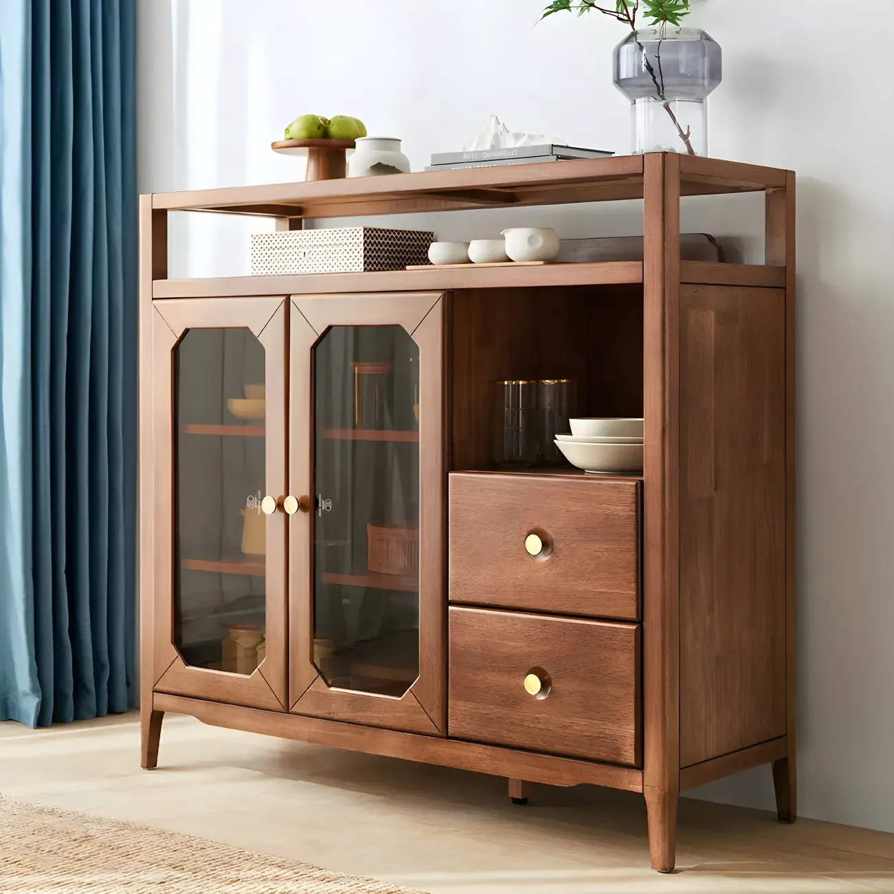 Modern Brown Glass Countertop Sideboard with Storage Image - 3