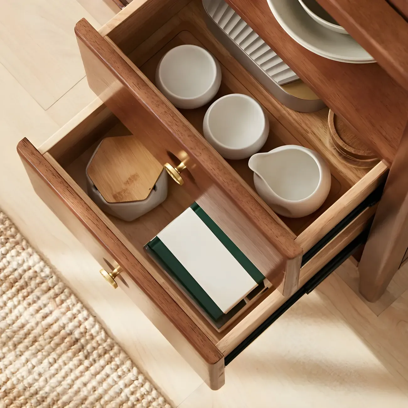 Modern Brown Glass Countertop Sideboard with Storage Image - 7