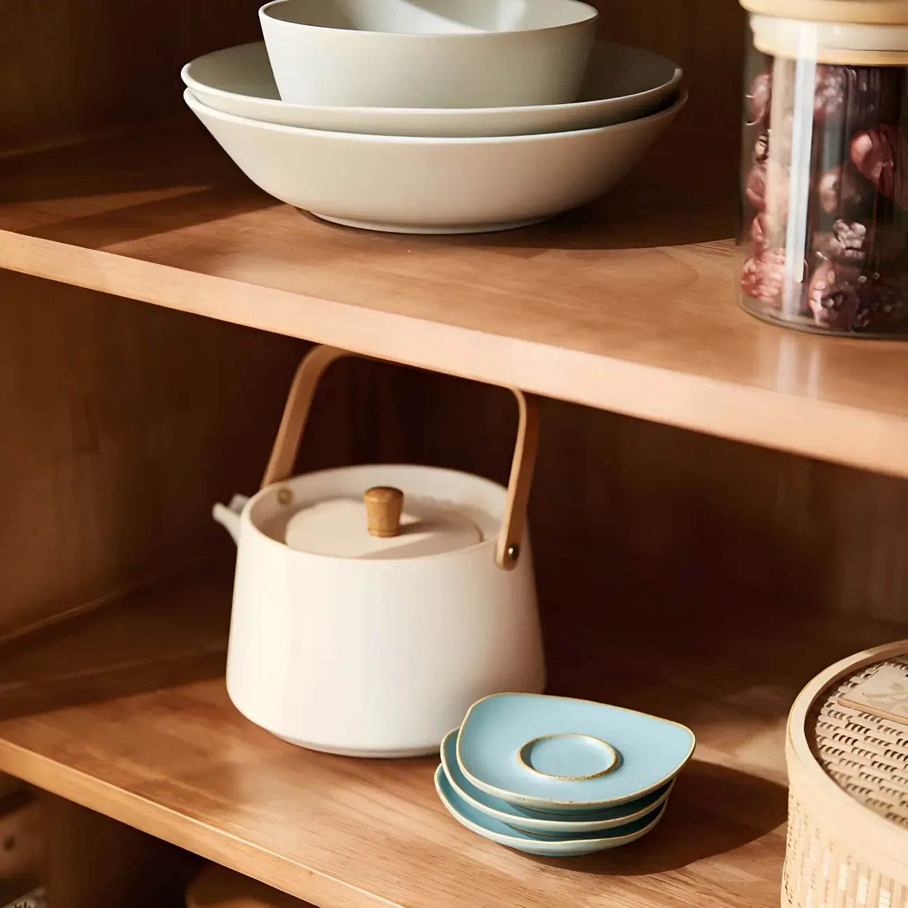 Modern Brown Glass Countertop Sideboard with Storage Image - 8