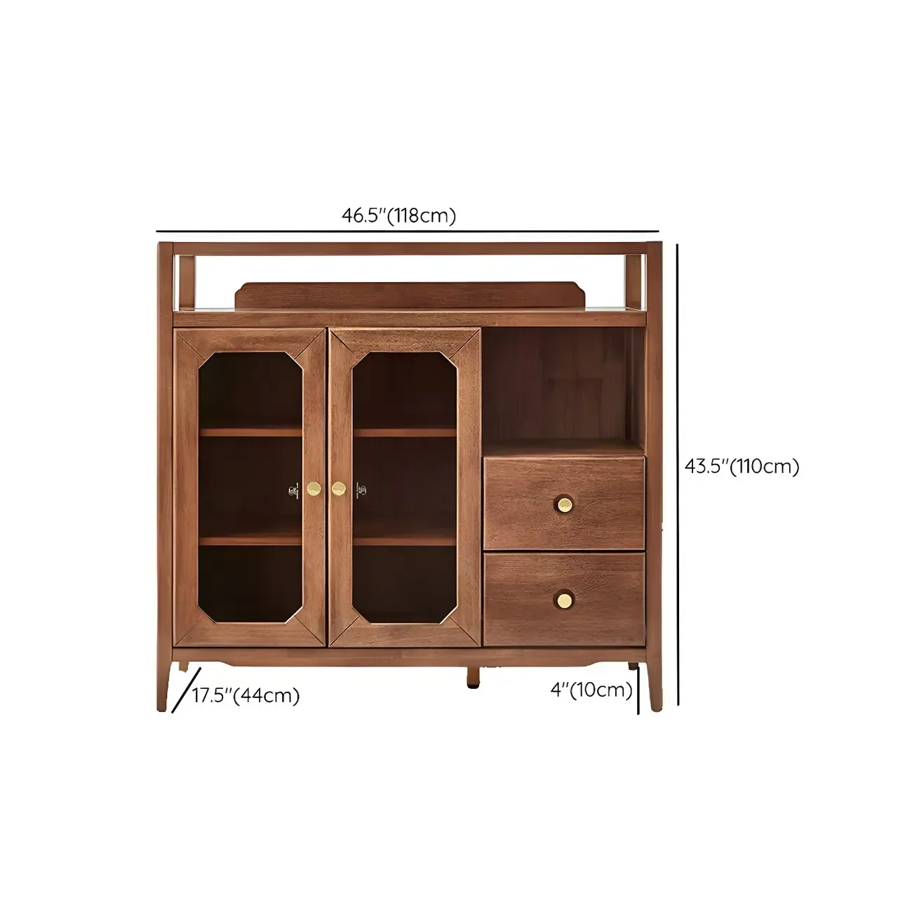 Modern Brown Glass Countertop Sideboard with Storage #size
