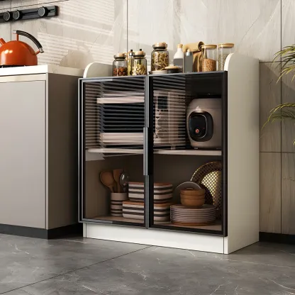 Modern White Wooden Sideboard with Glass Doors for Kitchen Image - 4