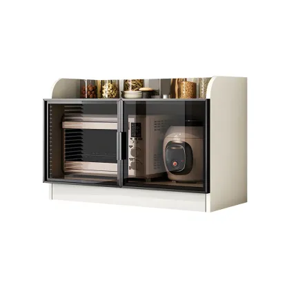 Modern White Wooden Sideboard with Glass Doors for Kitchen Image - 6