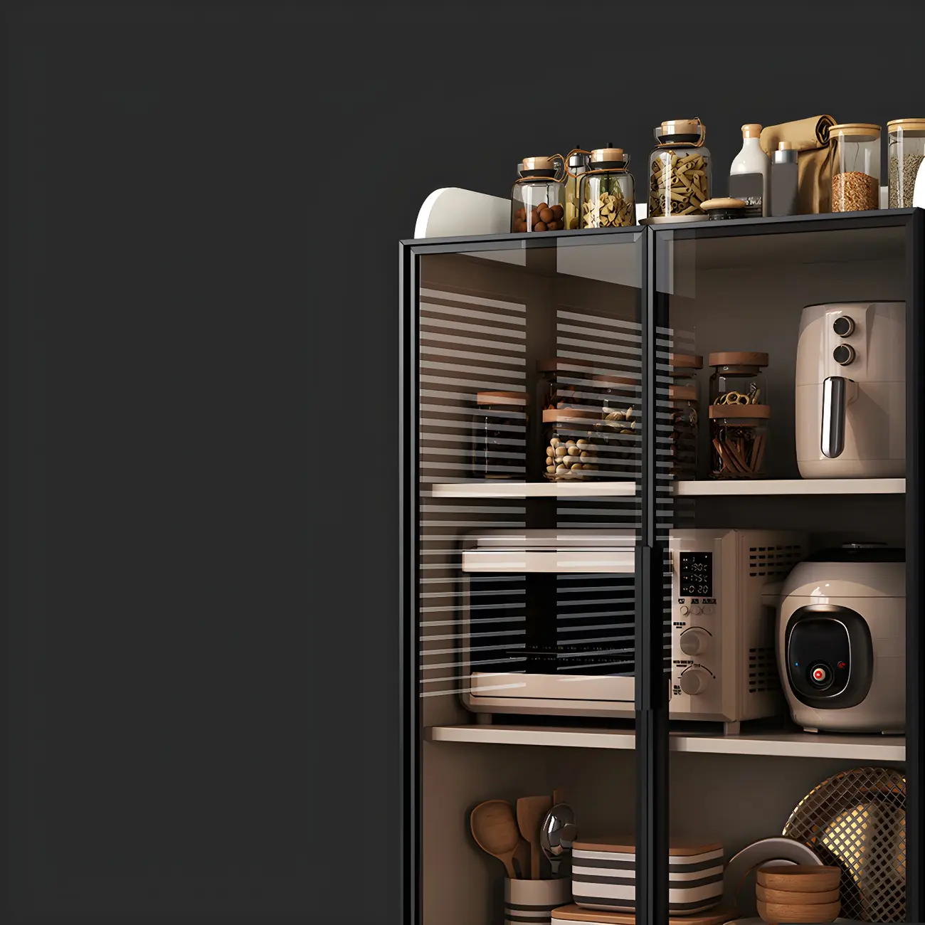 Modern White Wooden Sideboard with Glass Doors for Kitchen Image - 7 | homeyfad