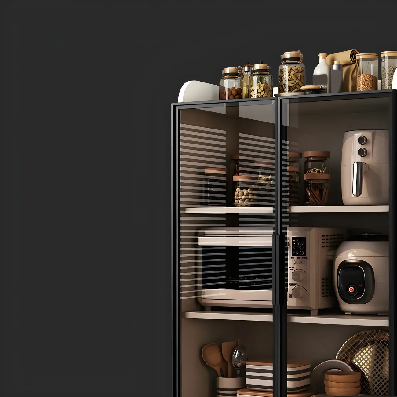 Modern White Wooden Sideboard with Glass Doors for Kitchen Image - 7