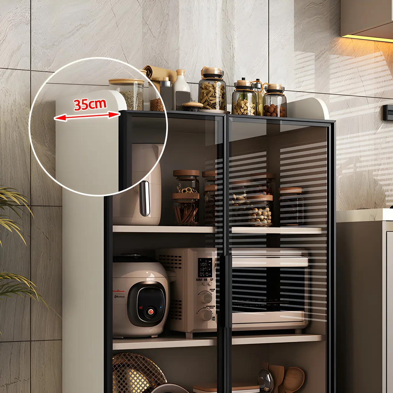 Modern White Wooden Sideboard with Glass Doors for Kitchen Image - 8 | homeyfad