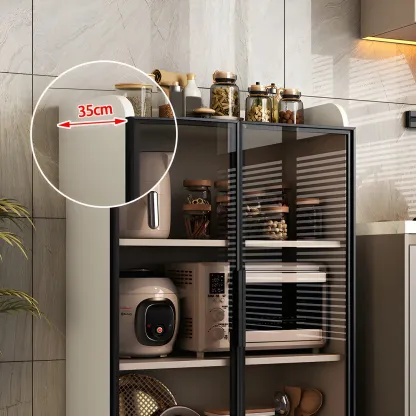 Modern White Wooden Sideboard with Glass Doors for Kitchen Image - 8