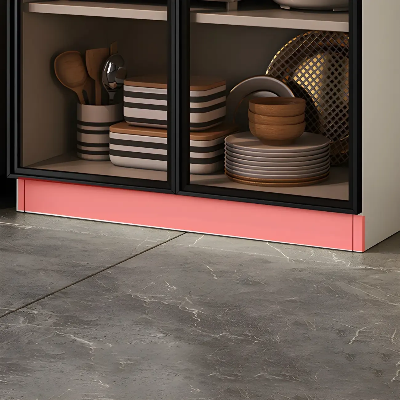 Modern White Wooden Sideboard with Glass Doors for Kitchen Image - 9