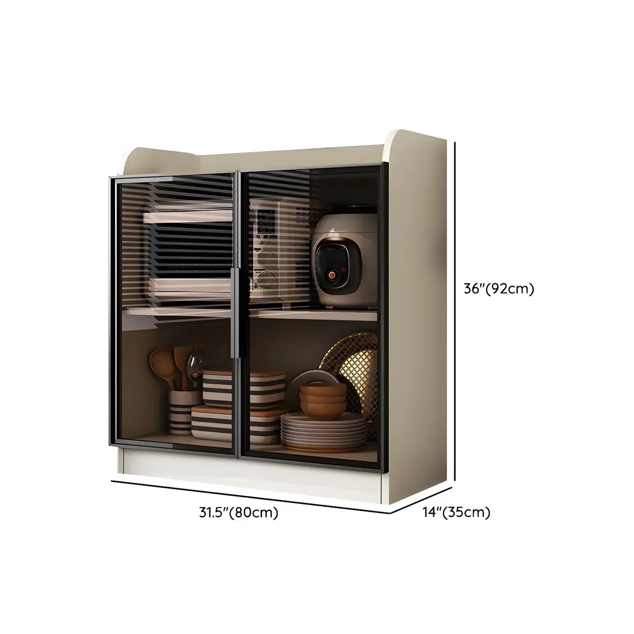 Modern White Wooden Sideboard with Glass Doors for Kitchen #size