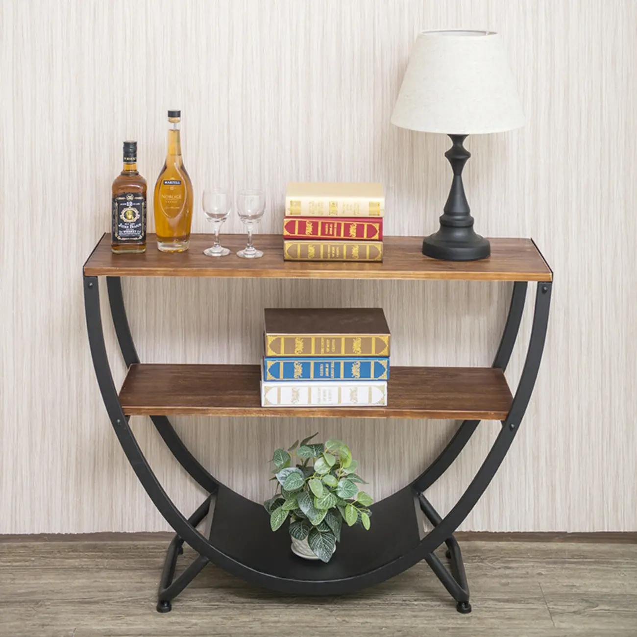 Modern Semi-Circle Brown Console Table with Metal Frame Image - 3 | homeyfad