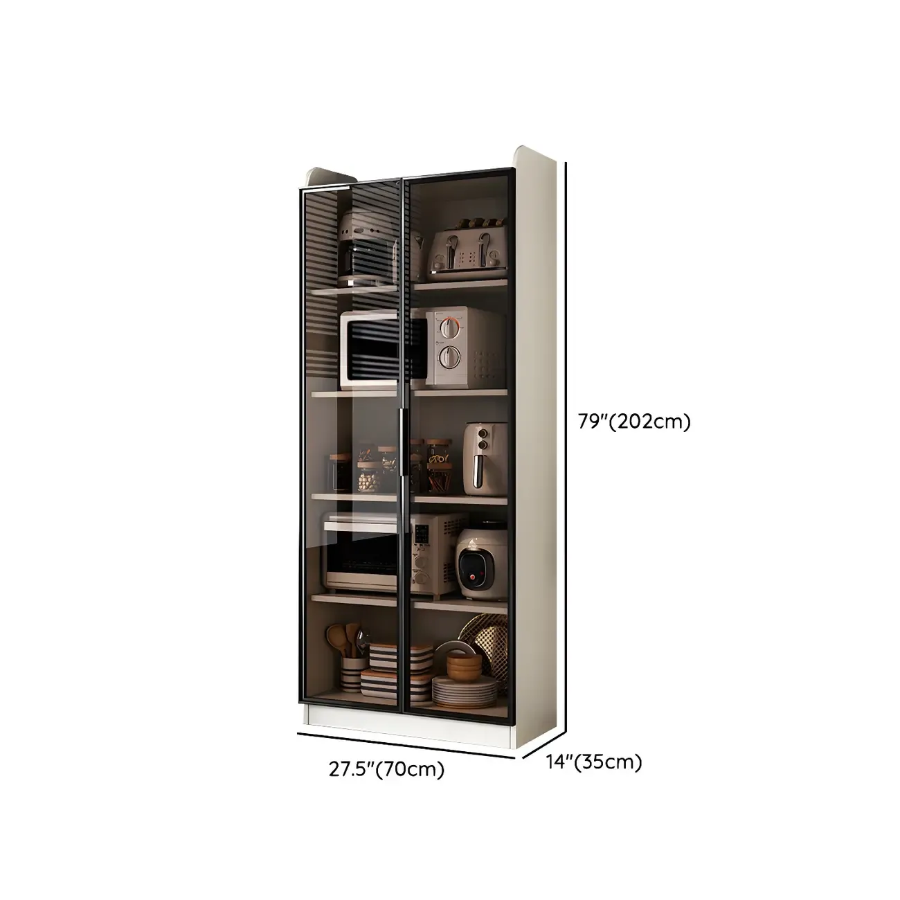 Modern White Wooden Sideboard with Glass Doors for Kitchen Image - 23