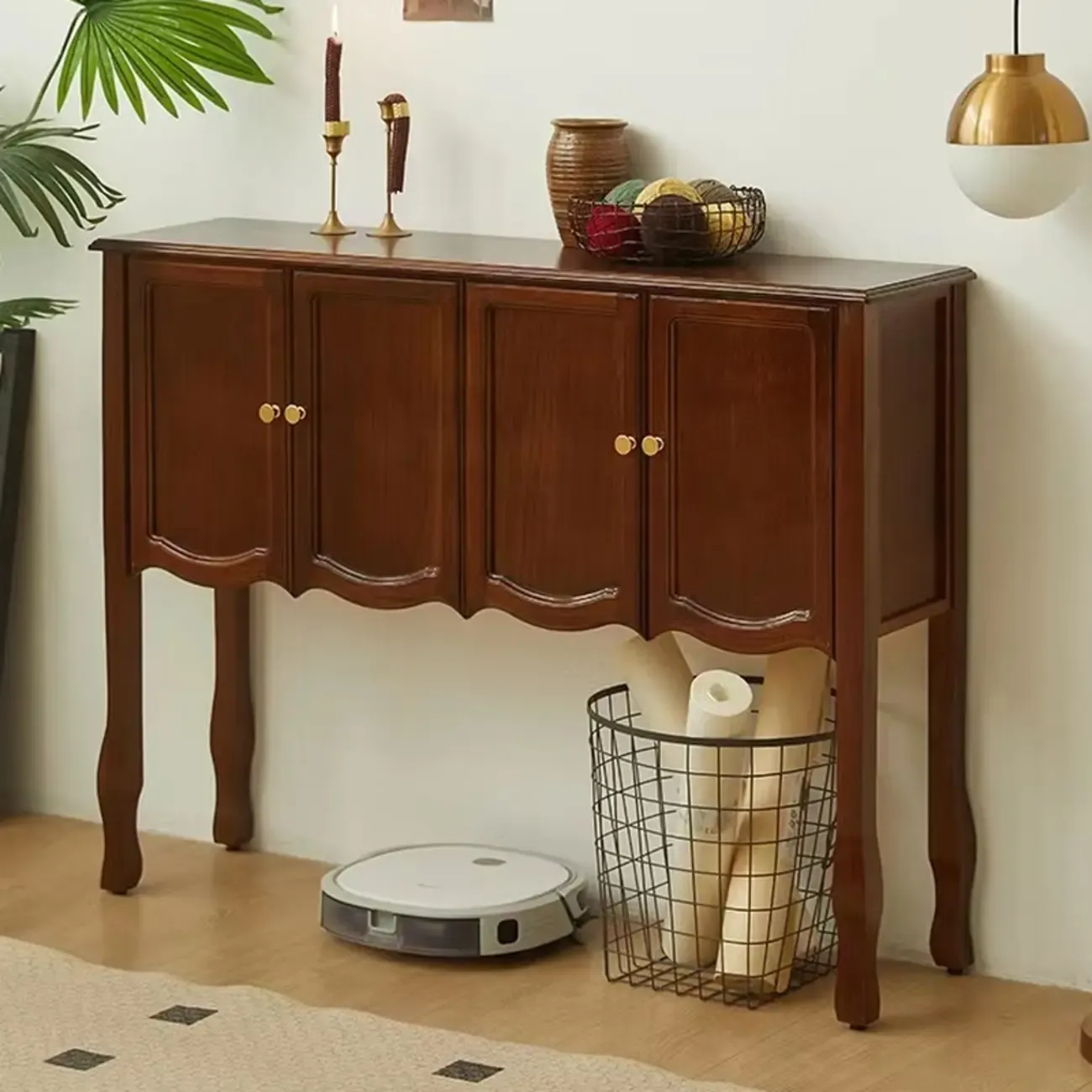 Traditional Brown Wooden Console Table with Drawers Image - 1