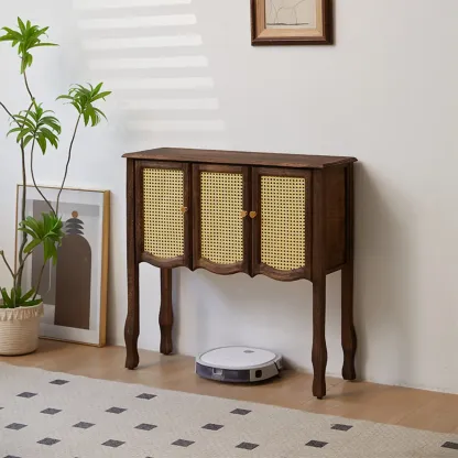Traditional Brown Wooden Console Table with Drawers Image - 3