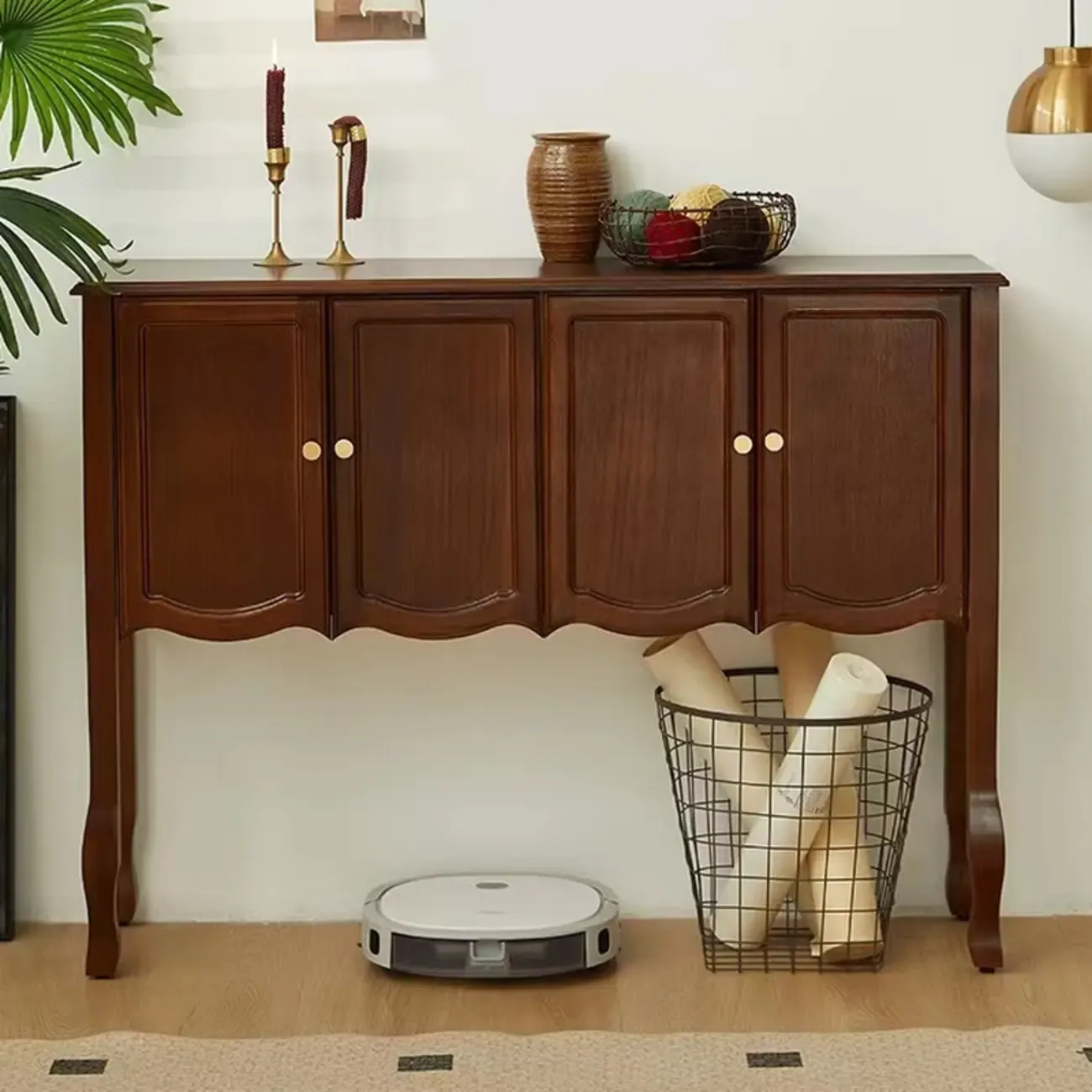 Traditional Brown Wooden Console Table with Drawers Image - 4