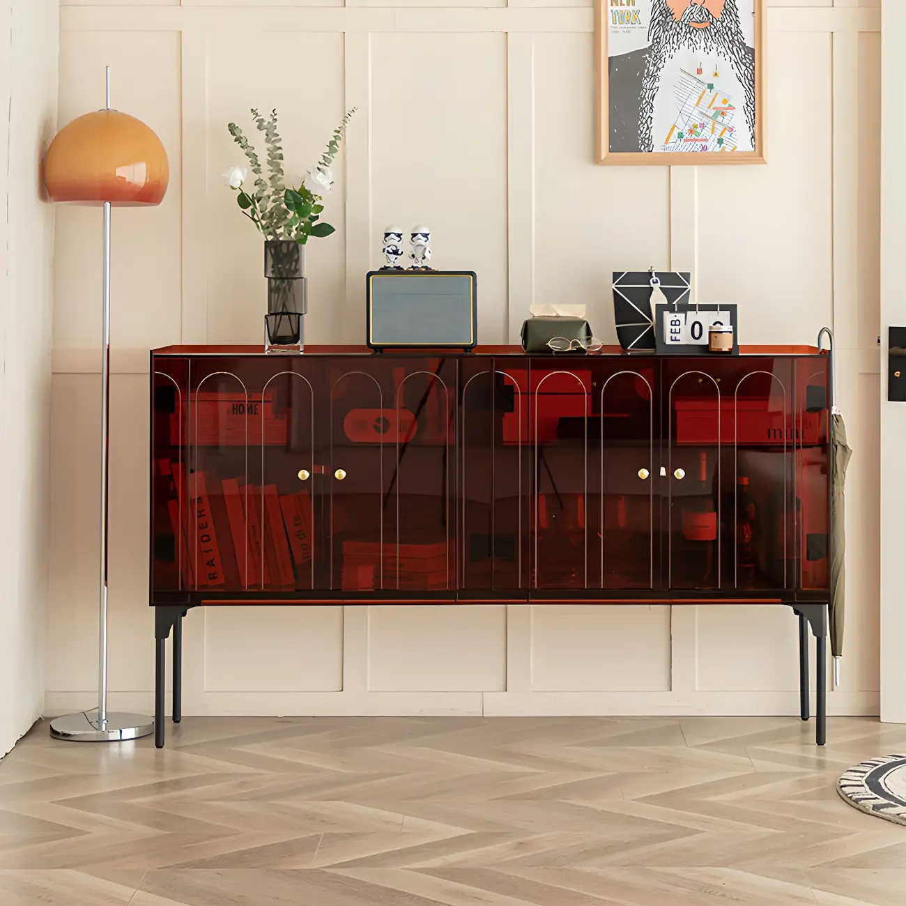 Modern Plastic/Acrylic Sideboard Cabinets with Shelves in Red Image - 1 | homeyfad