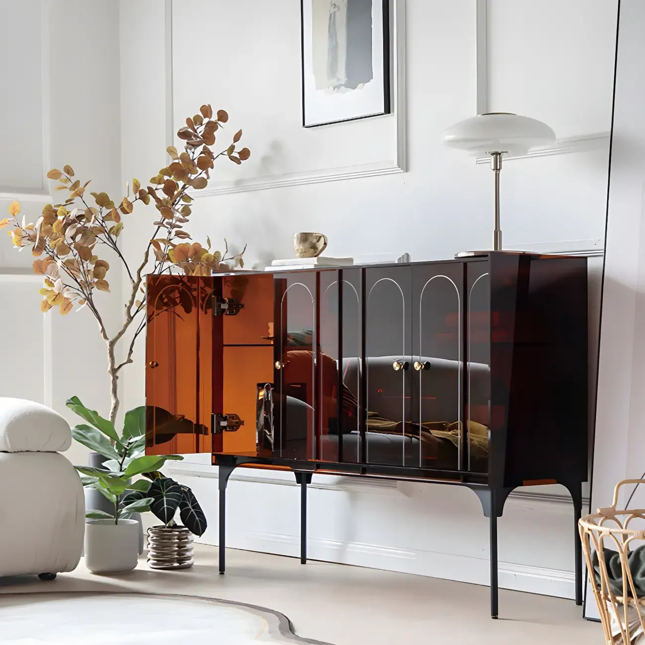 Modern Plastic/Acrylic Sideboard Cabinets with Shelves in Red Image - 2