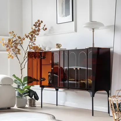 Modern Plastic/Acrylic Sideboard Cabinets with Shelves in Red Image - 2