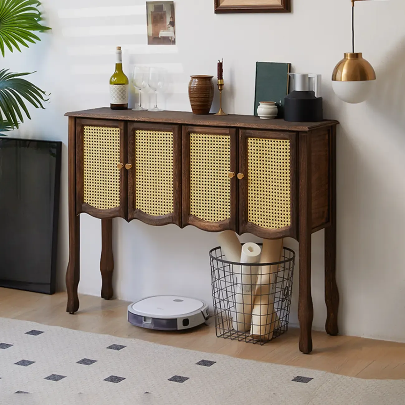 Traditional Brown Wooden Console Table with Drawers Image - 6