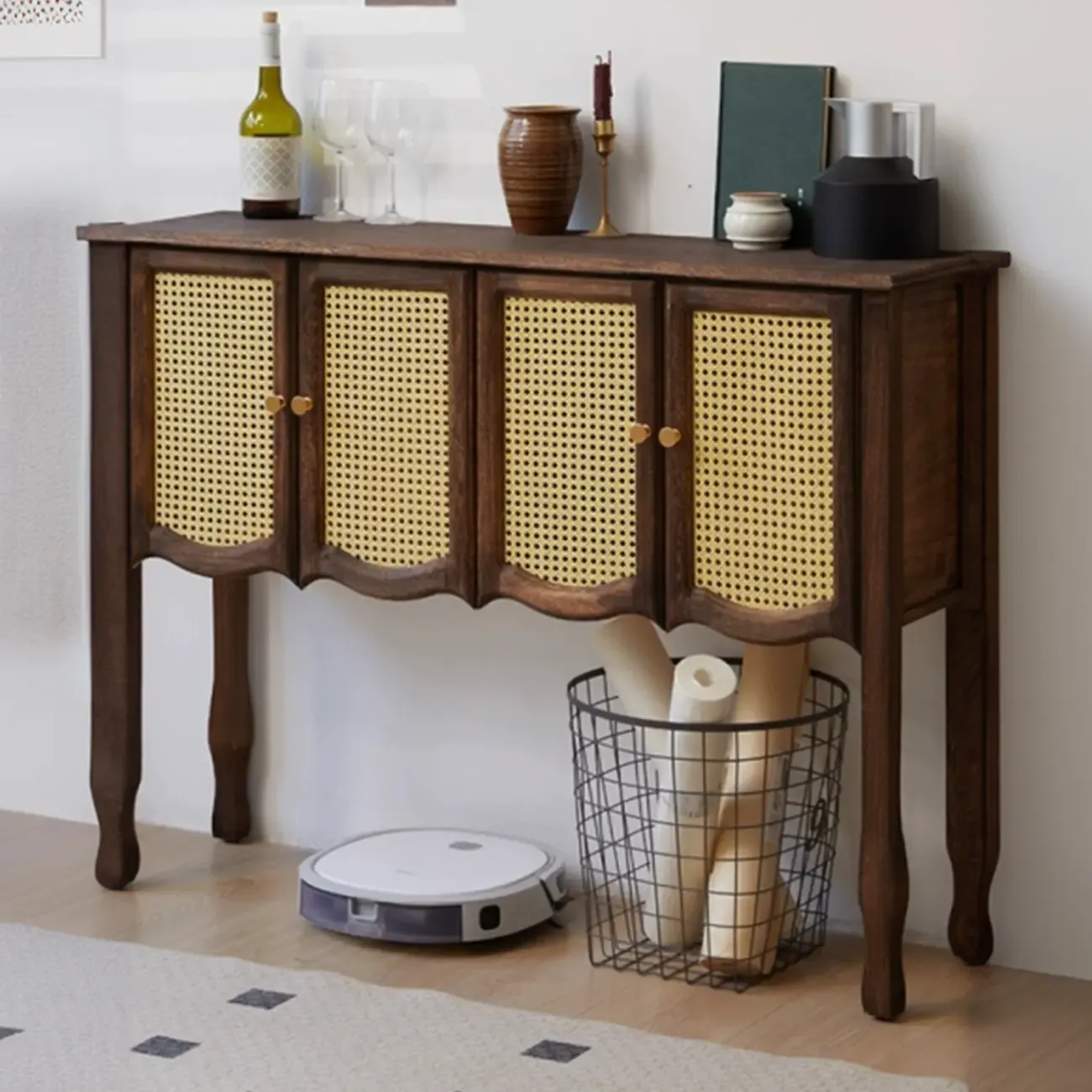 Traditional Brown Wooden Console Table with Drawers Image - 8