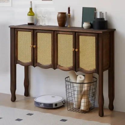 Traditional Brown Wooden Console Table with Drawers Image - 8