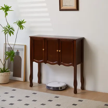 Traditional Brown Wooden Console Table with Drawers Image - 9