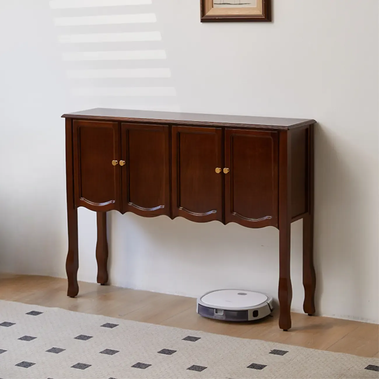 Traditional Brown Wooden Console Table with Drawers Image - 11