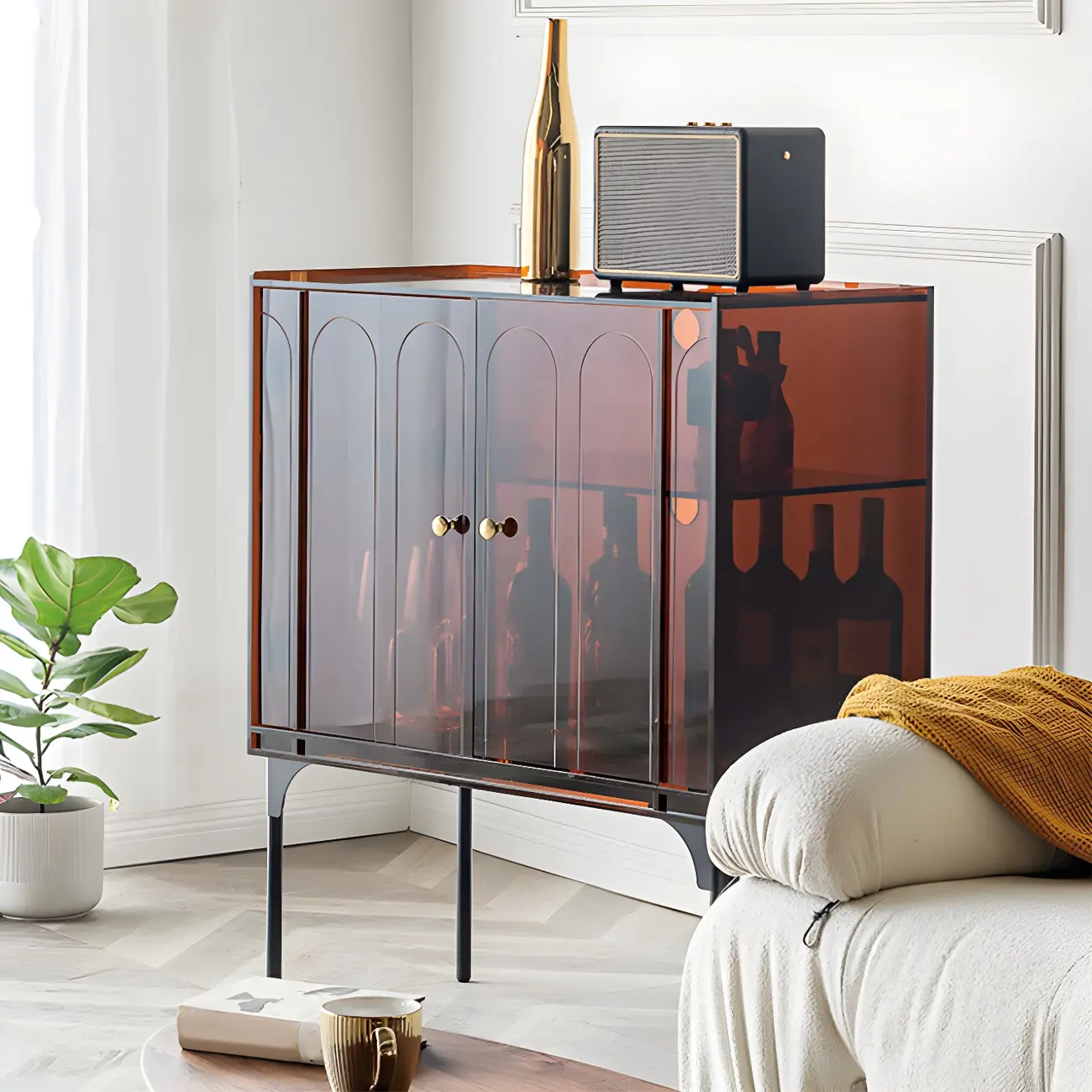 Modern Plastic/Acrylic Sideboard Cabinets with Shelves in Red Image - 8 | homeyfad