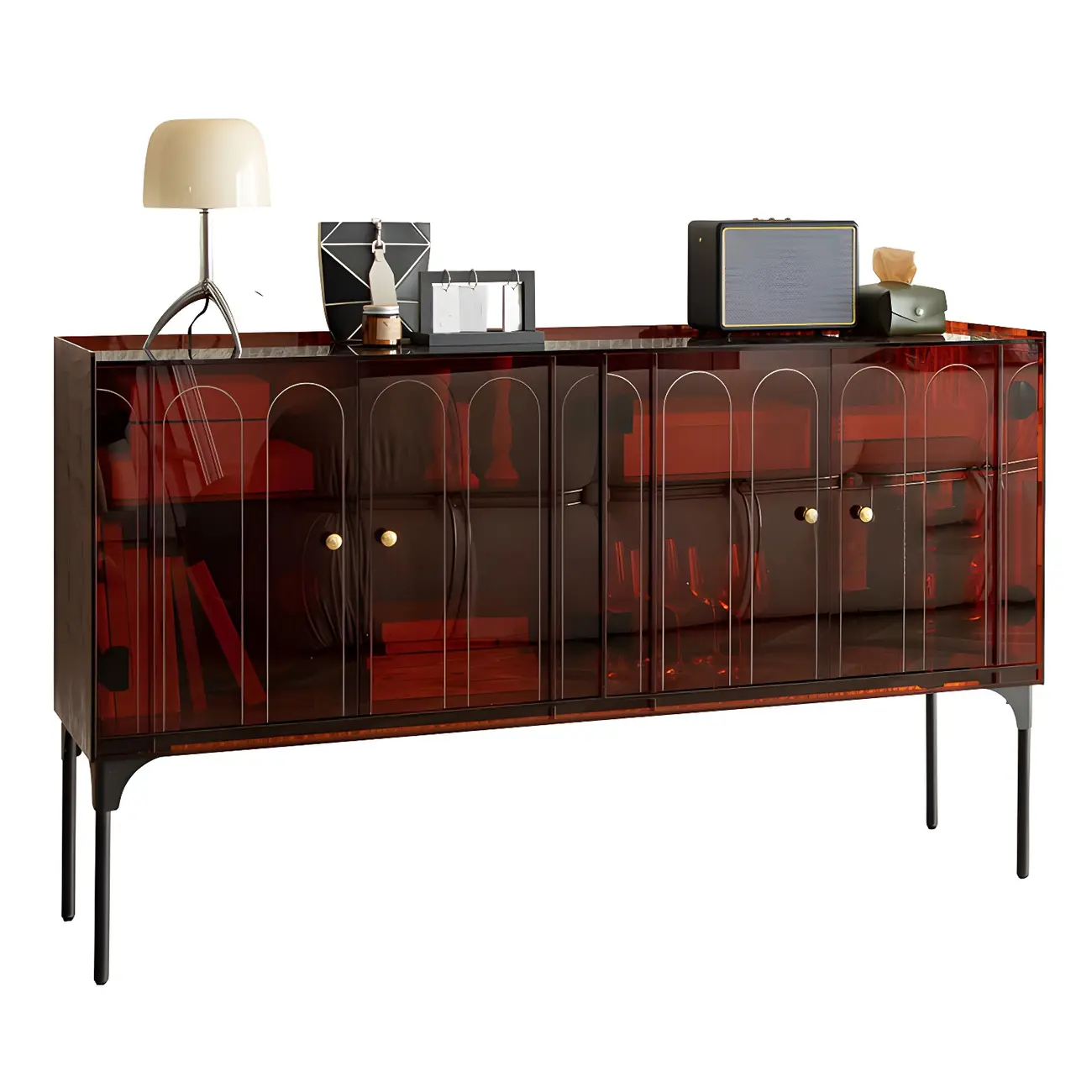 Modern Plastic/Acrylic Sideboard Cabinets with Shelves in Red Image - 10 | homeyfad
