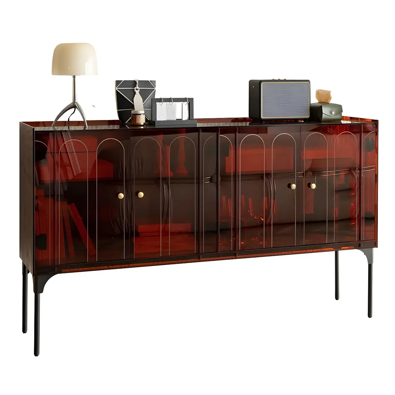 Modern Plastic/Acrylic Sideboard Cabinets with Shelves in Red Image - 10