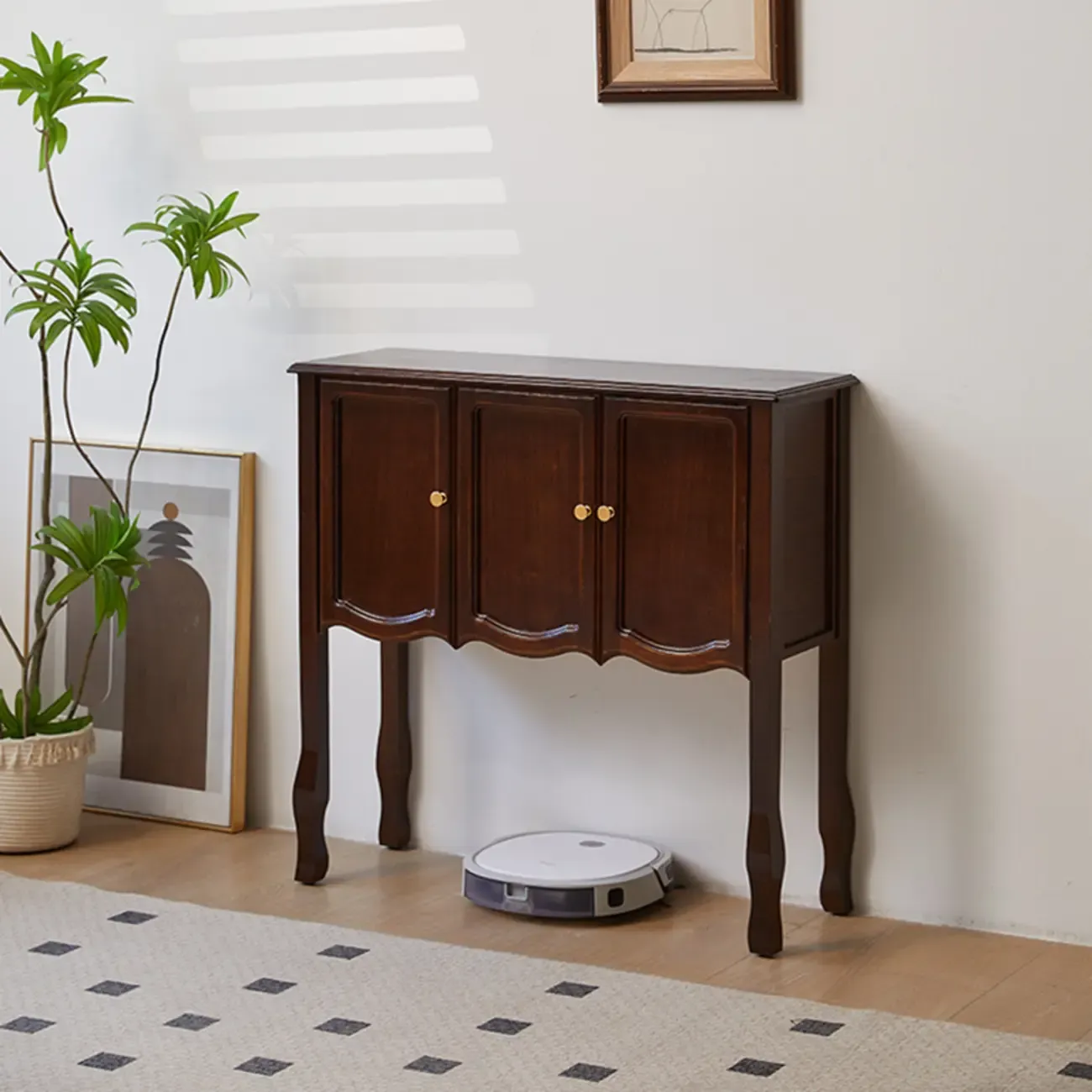 Traditional Brown Wooden Console Table with Drawers Image - 16