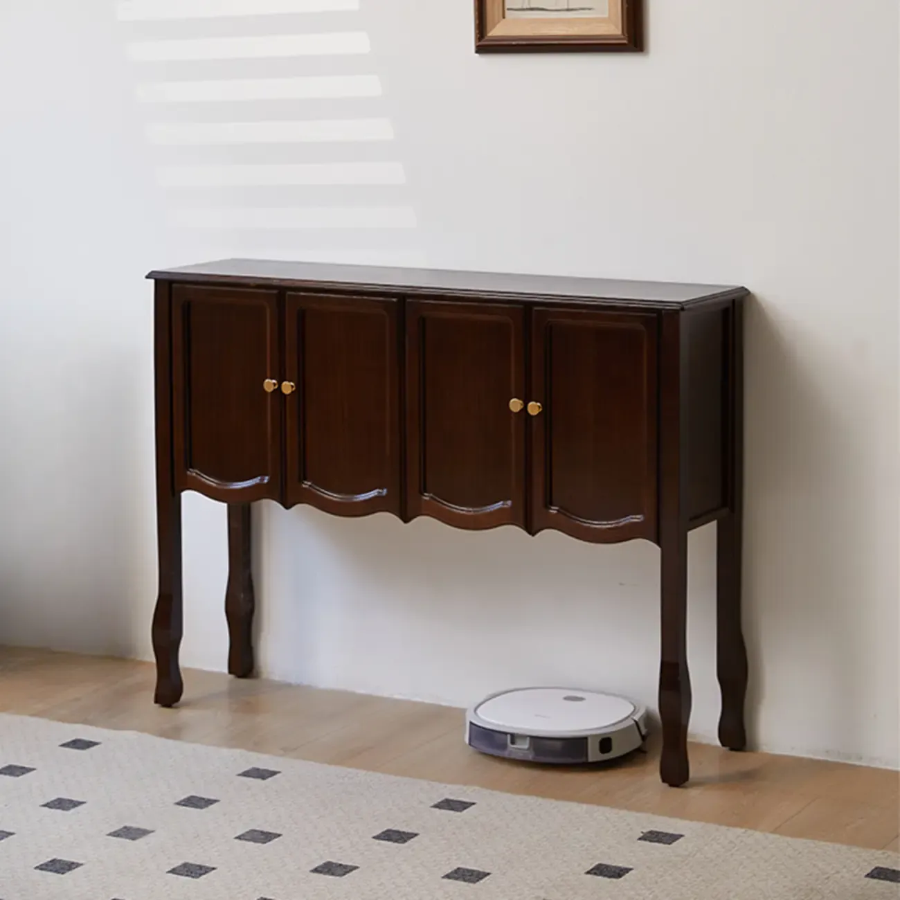 Traditional Brown Wooden Console Table with Drawers Image - 17