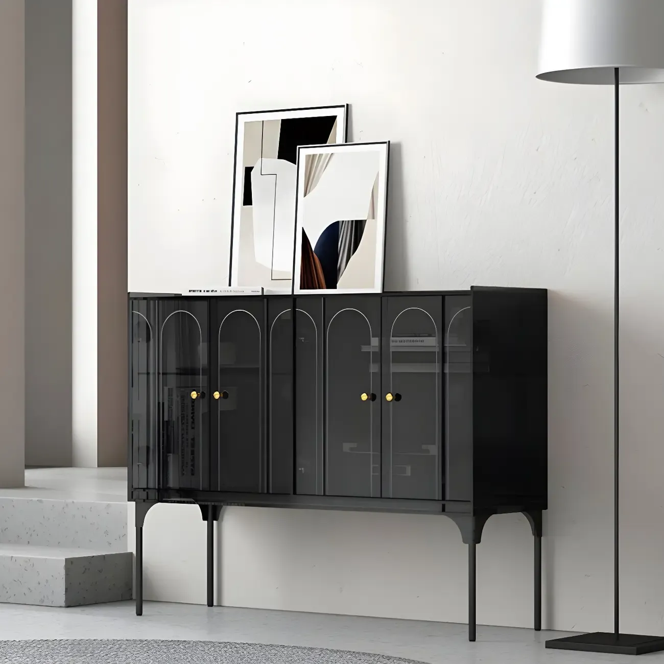 Modern Plastic/Acrylic Sideboard Cabinets with Shelves in Red Image - 26