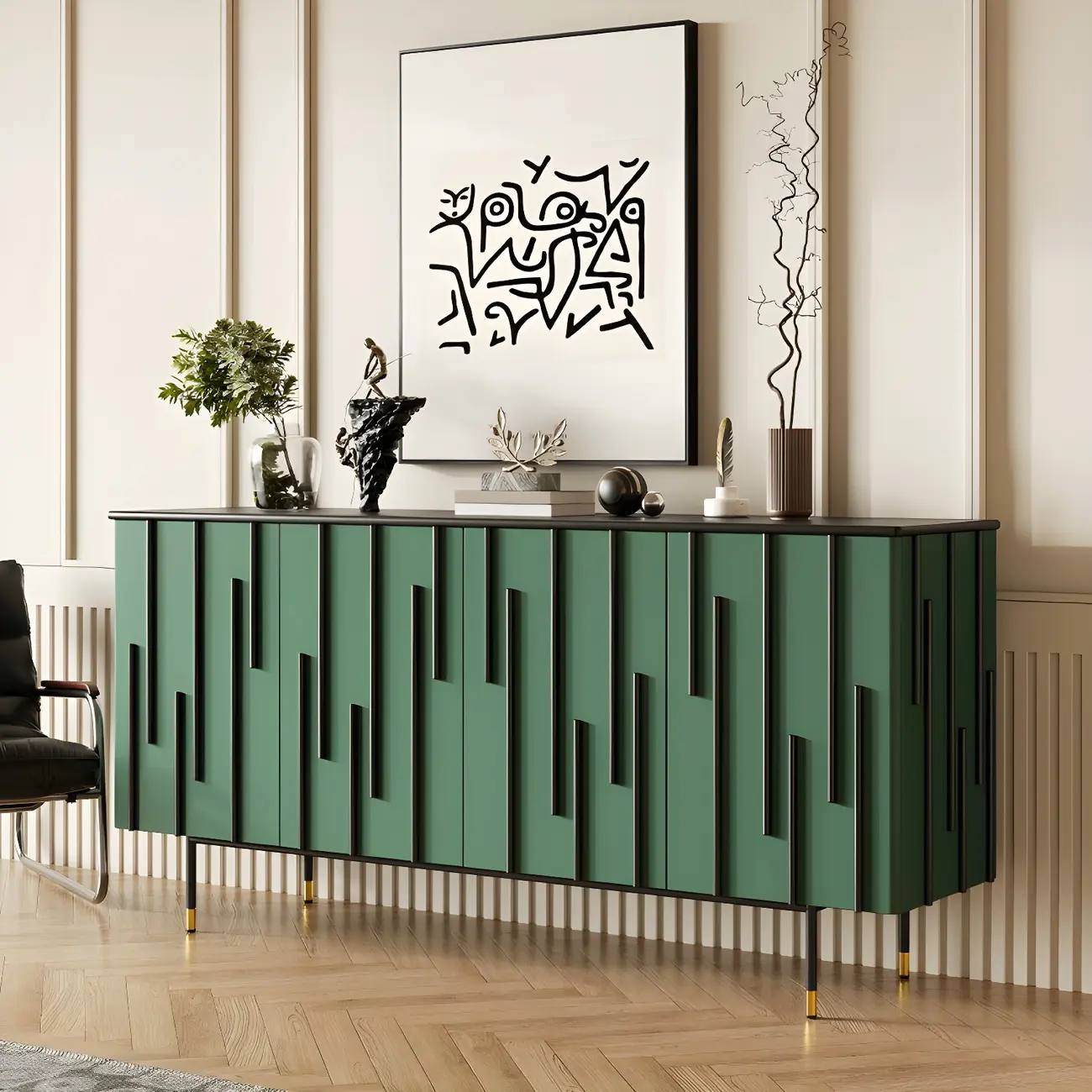 Unique Glam Wooden Sideboard Cabinet in Green/Brown Image - 1 | homeyfad