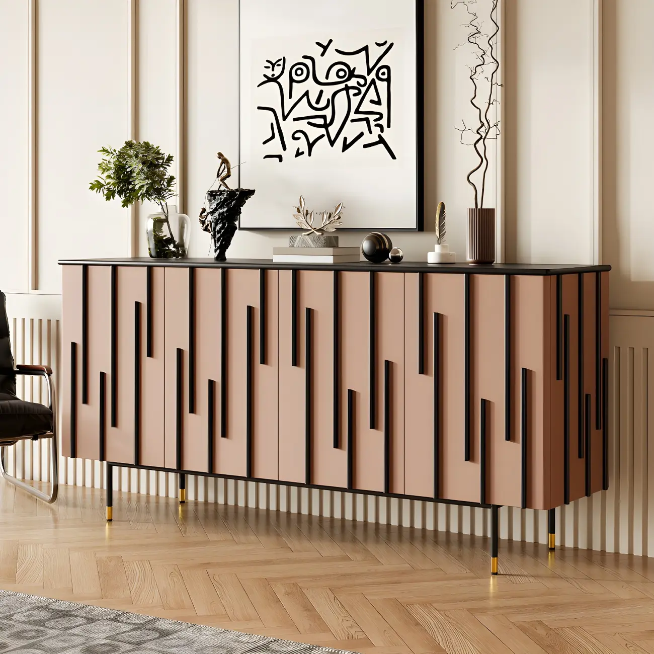 Unique Glam Wooden Sideboard Cabinet in Green/Brown Image - 2 | homeyfad